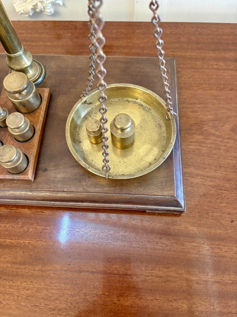 Antique Victorian Apothecary Balance Scales Brass Mahogany Day & Millward Complete with Weights - Image 12